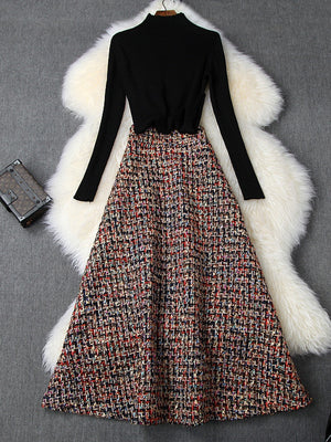 2 Piece Vintage Tweed Woolen Top + Skirt Set