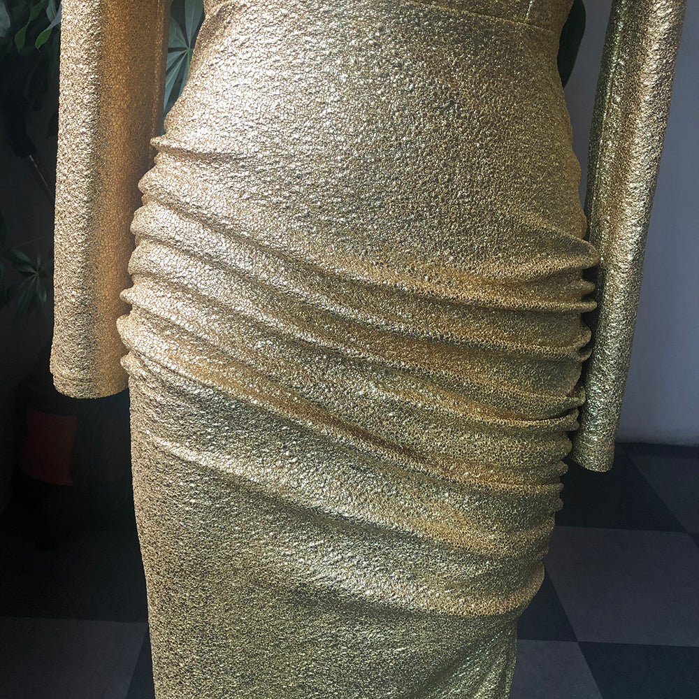 Luxury Golden Long Sleeve Sexy V Neck African Dress - GORGEOUS 271, LLC 