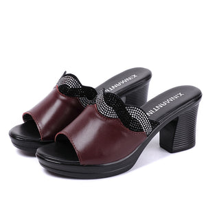 High-Fashion Rhinestone Genuine Leather Heels - GORGEOUS 271, LLC 