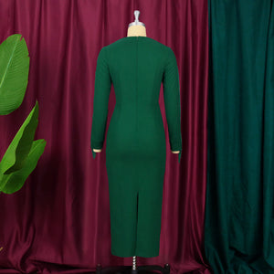 High-Fashion Plus Size Green V Neck Elegant Tassel Dress - GORGEOUS 271, LLC 