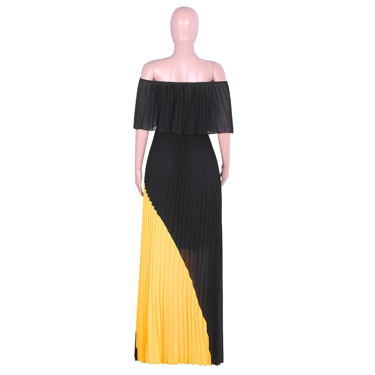 High-end Pleated Patchwork Long Classy Off Shoulder Maxi African Dress - GORGEOUS 271, LLC 