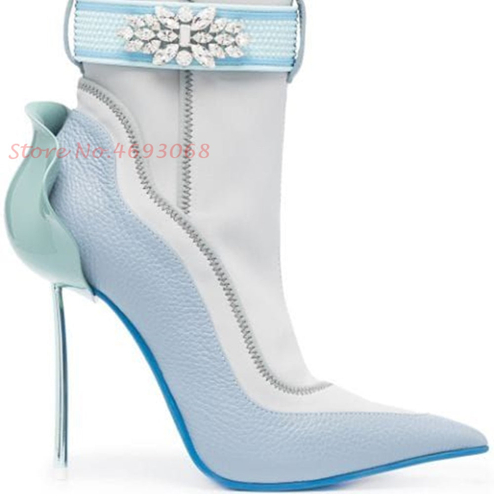 Luxury Diamond Flower Suede Leather Thin High Heel - GORGEOUS 271, LLC 