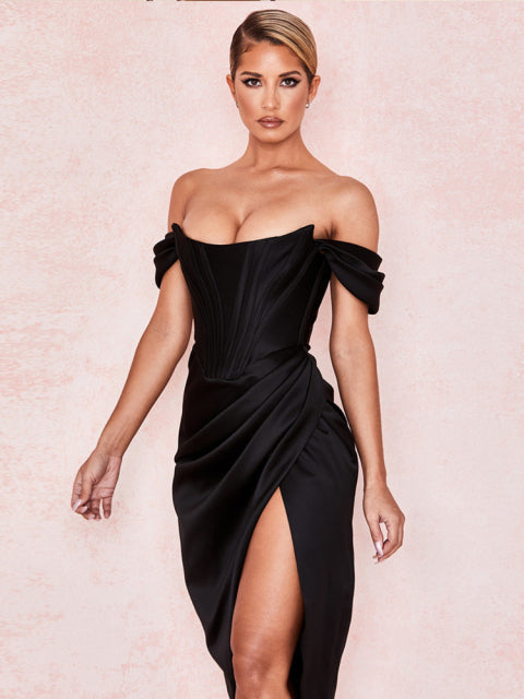 High-end Satin Split Celebrity Evening Dress - GORGEOUS 271, LLC 