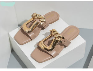 The Classy U Chain Buckle Square Toe Flat Sandals come in 4 Different Colors, Sizes are from  37 - to 42 also great to add to your Classy, Relaxed, Luxury, High-end Sandals collection.