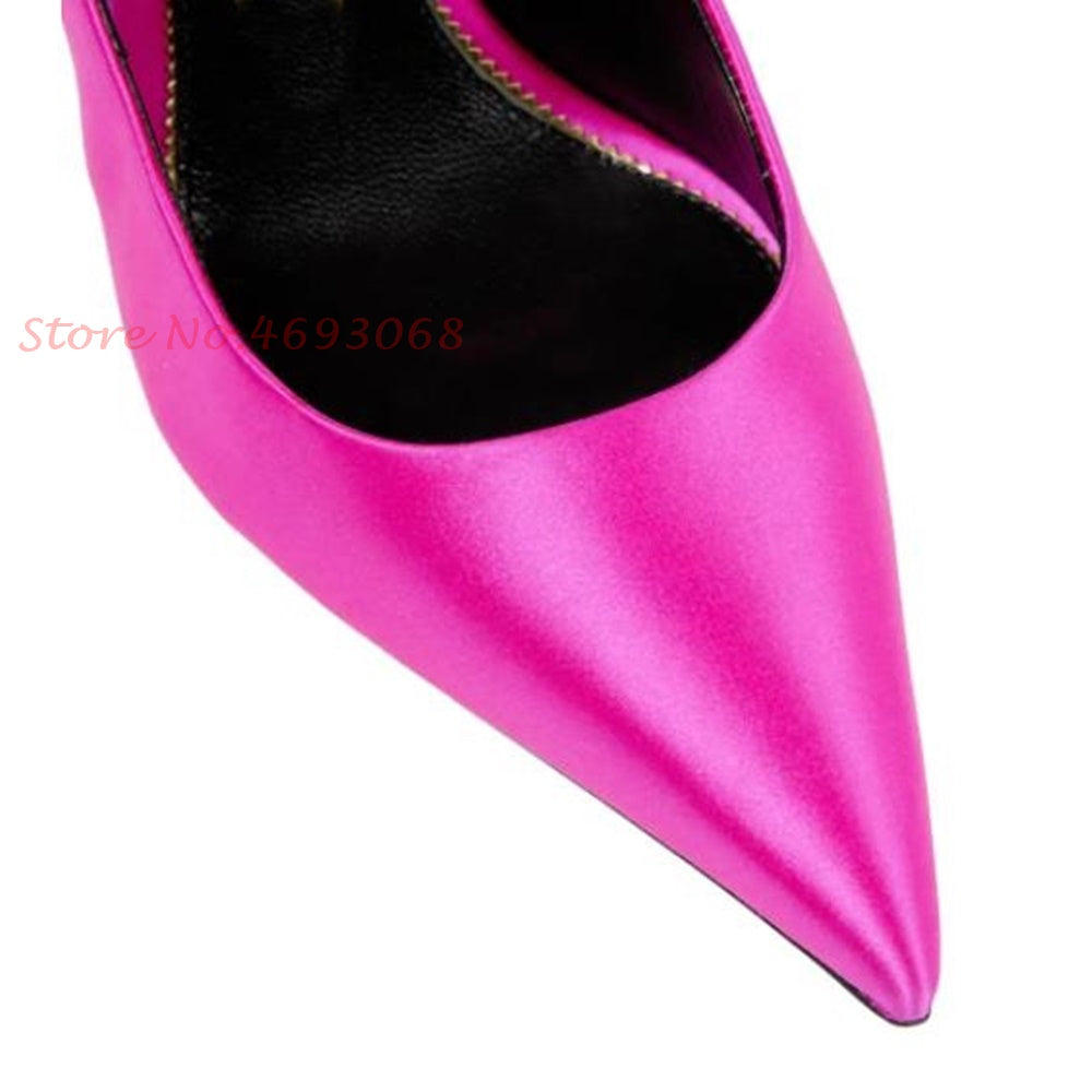 Red Pointy Toe Silk Lock Luxury High Heels - GORGEOUS 271, LLC 