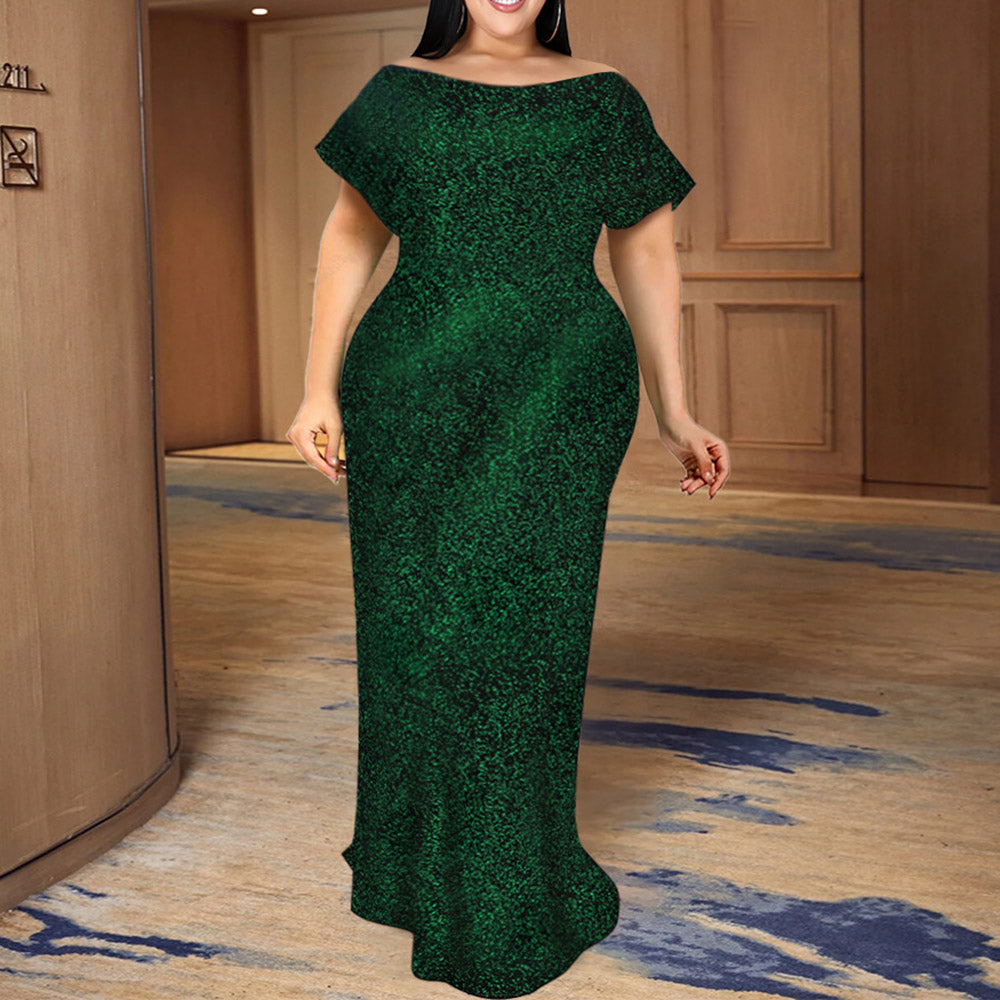 The High-end Formal Plus Size Green Off Shoulder Elegant Long Dress comes in the Color Green, Sizes are from Large - to 4XL also great to add to your Formal, High-end, Luxury, Classy, Elegant Plus Size Dress.