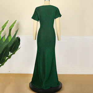 High-end Formal Plus Size Green Off Shoulder Elegant Long Dress - GORGEOUS 271, LLC 